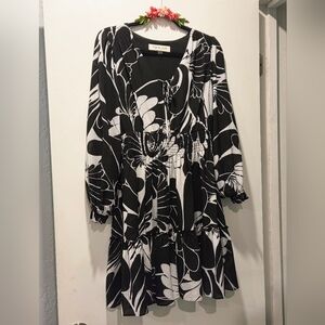 Taylor Monochrome Floral Long Sleeve Dress